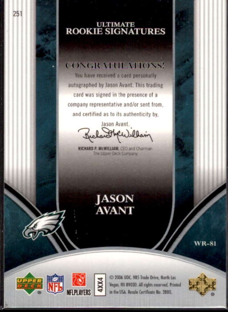 Jason Avant AU/275 RC Card 2006 Ultimate Collection #251  Image 2