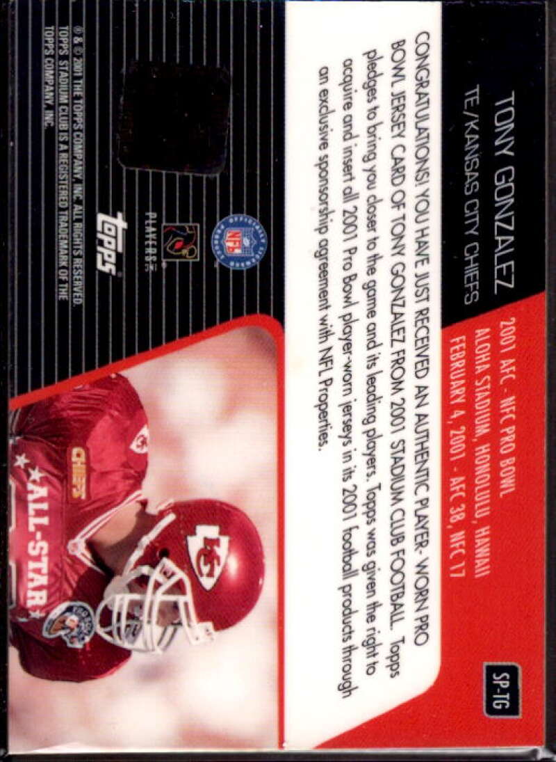 Tony Gonzalez Card 2001 Stadium Club Pro Bowl Jerseys #SPTG  Image 2