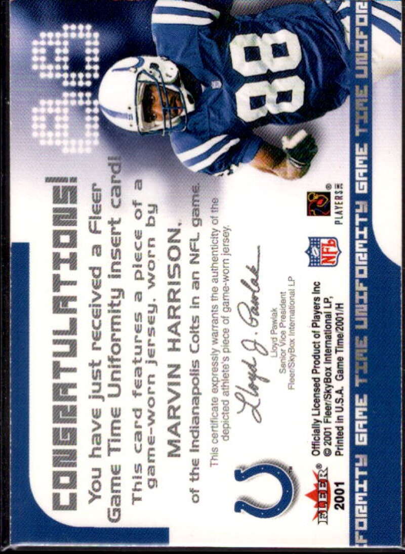 Marvin Harrison Card 2001 Fleer Game Time Uniformity #13  Image 2