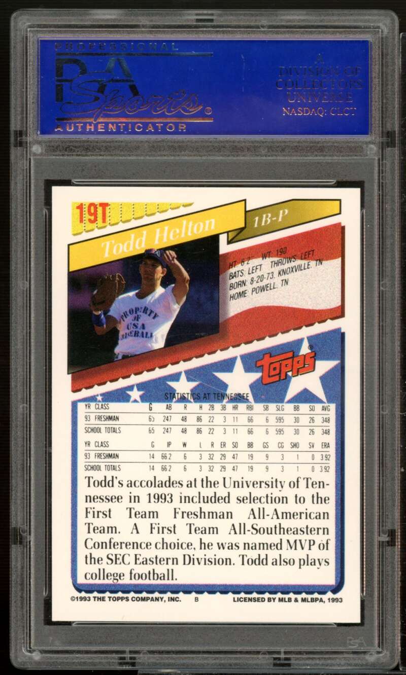 Todd Helton Rookie Card 1993 Topps Traded #19T PSA 9 Image 2