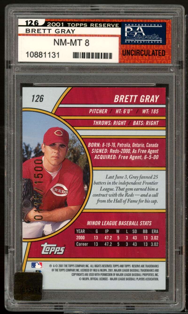 Brett Gray Rookie Card 2001 Topps Reserve #126 PSA 8 Image 2