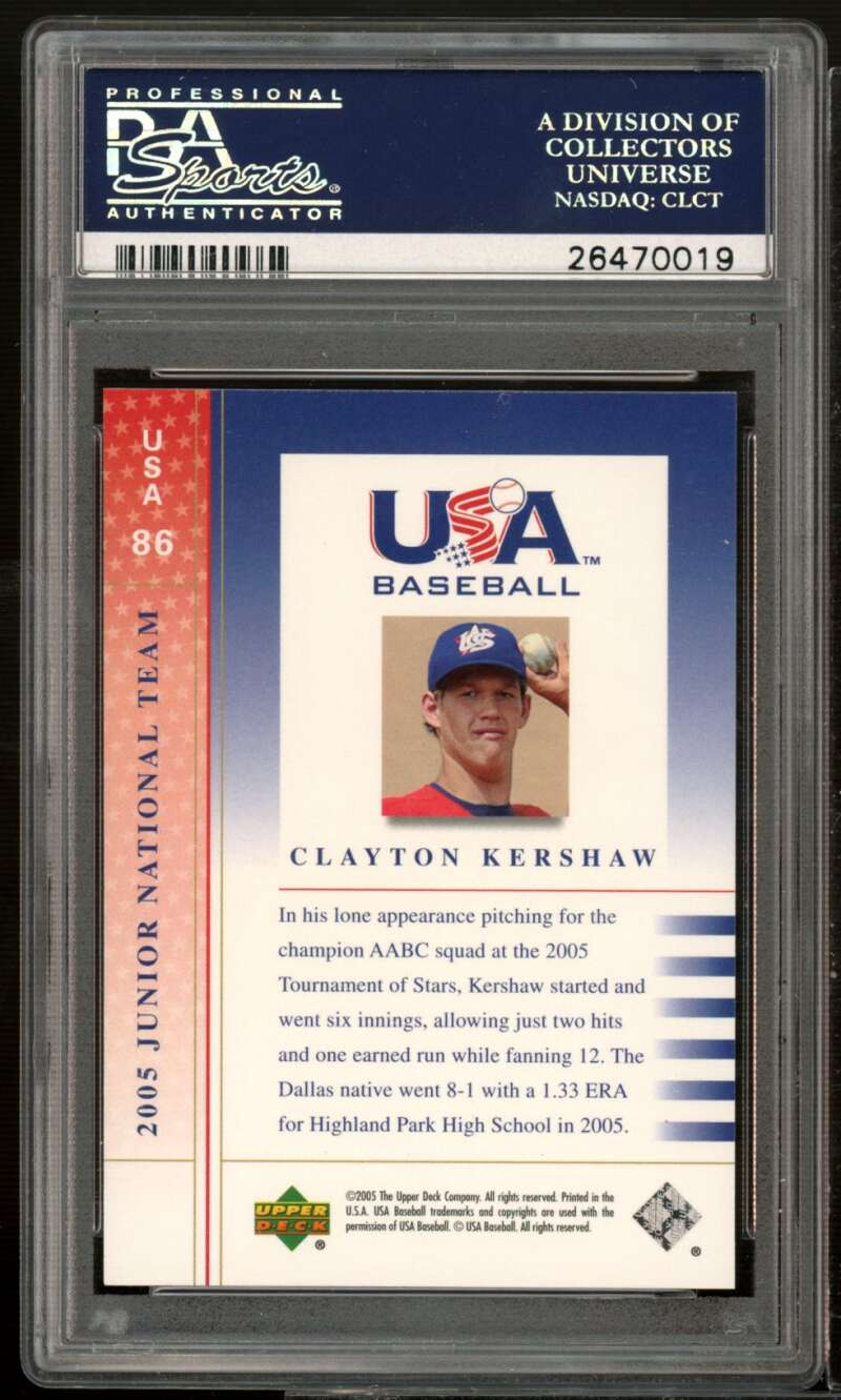 Clayton Kershaw Rookie Card 2005 UD USA National Junior Team #USA-86 PSA 10 Image 2