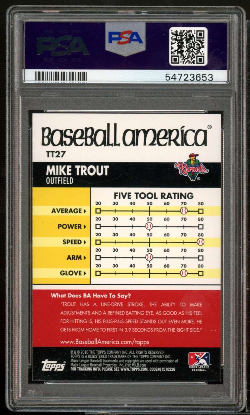 Mike Trout Rookie 2010 Topps Pro Debut Baseball America's Tools Trade #27 PSA 9 Image 2