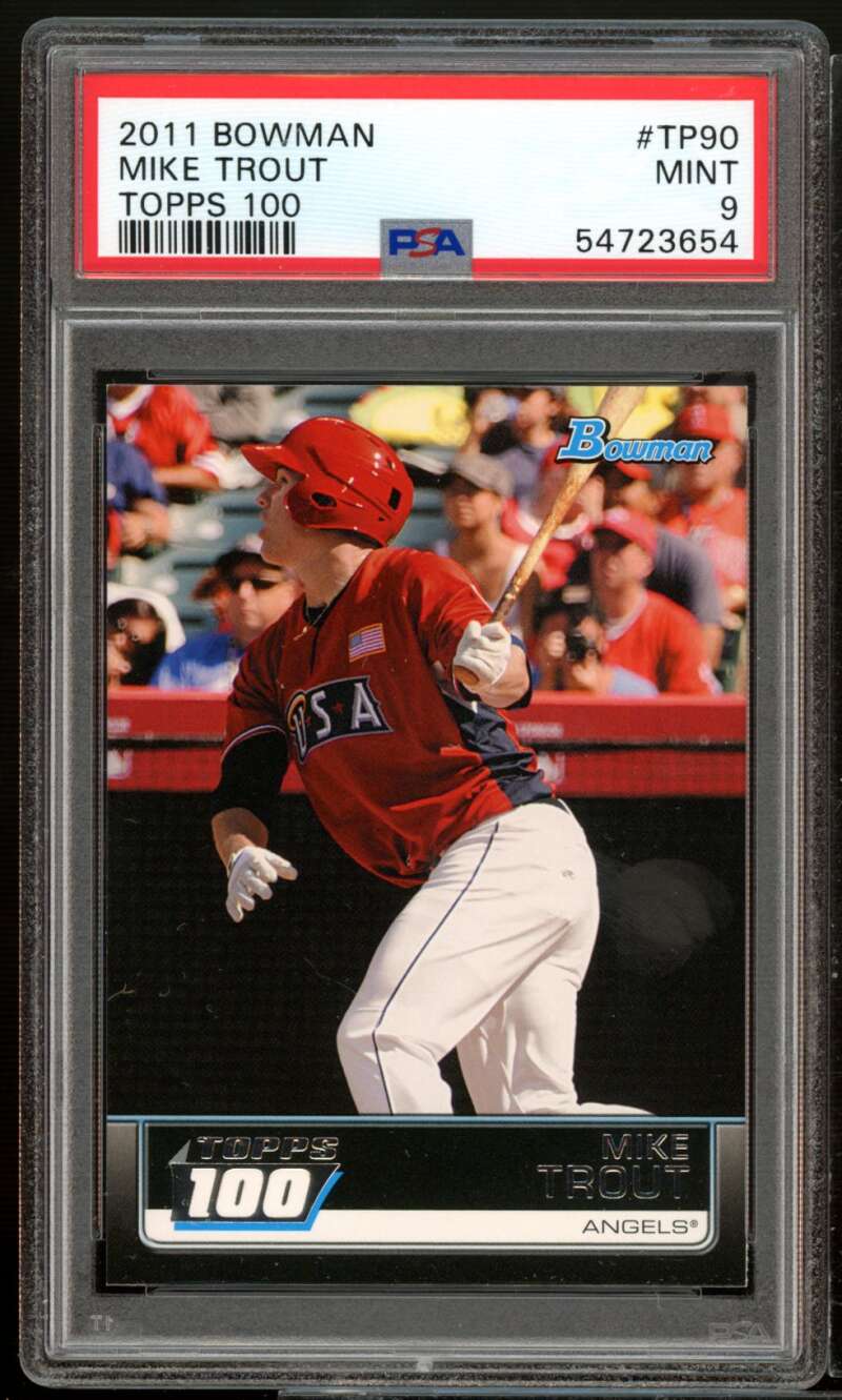 Mike Trout Rookie Card 2011 Bowman Topps 100 #TP90 PSA 9 Image 1