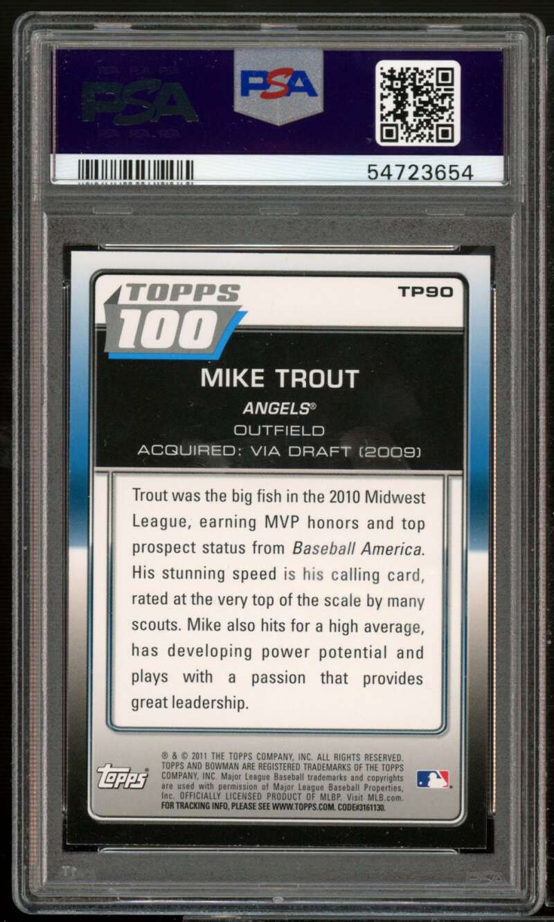 Mike Trout Rookie Card 2011 Bowman Topps 100 #TP90 PSA 9 Image 2