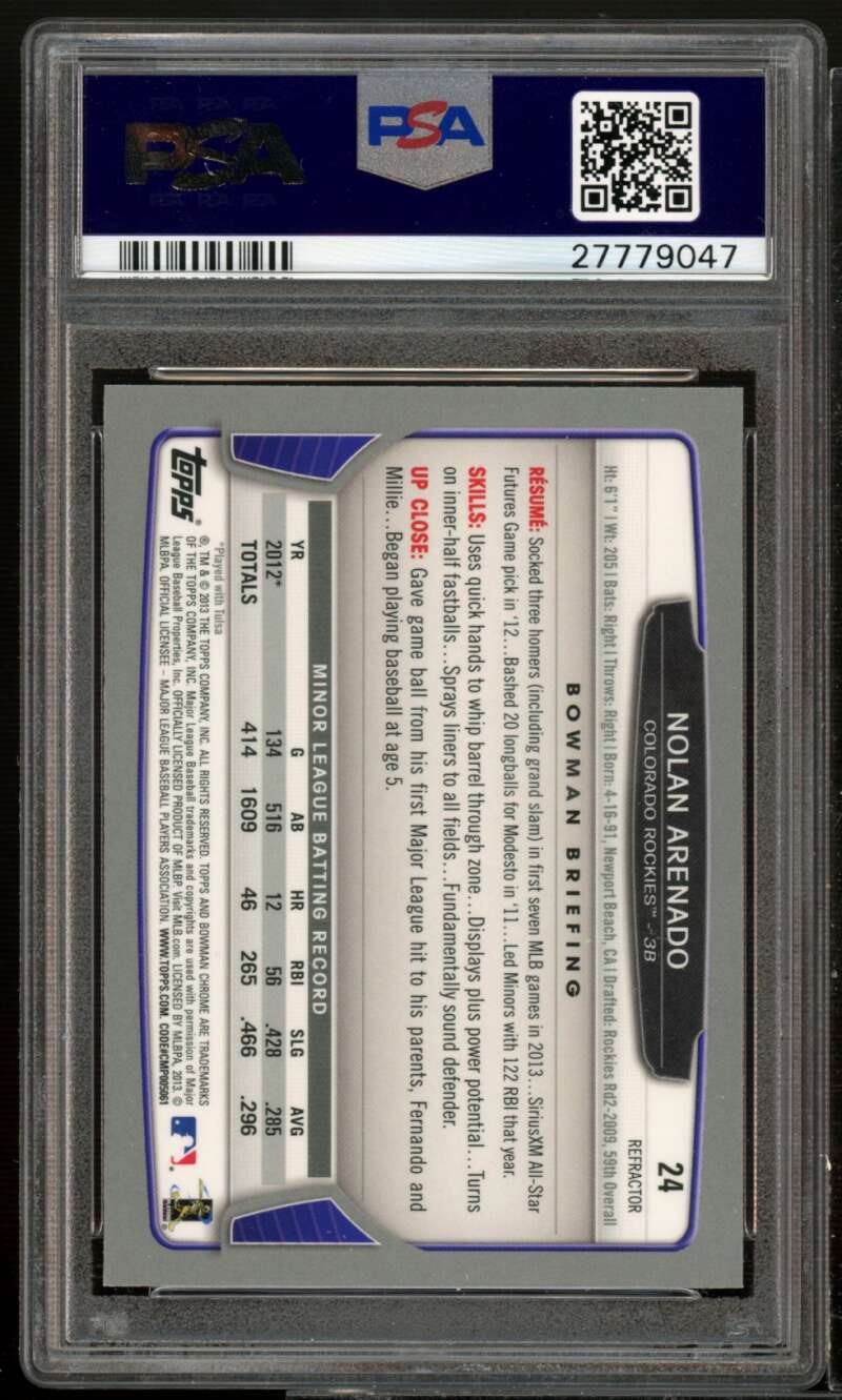 Nolan Arenado Rookie Card 2013 Bowman Chrome Green Refractor #24 PSA 9 Image 2