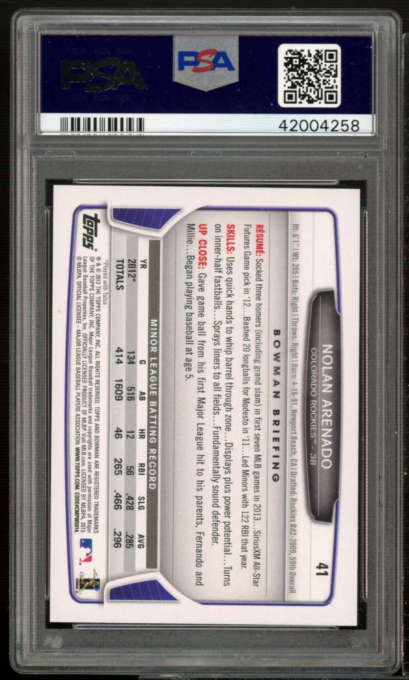 Nolan Arenado Rookie 2013 Bowman Draft Picks &amp; Prospect Silver Ice #41 PSA 9 Image 2