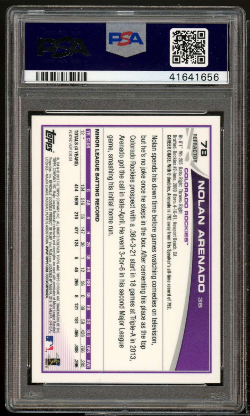 Nolan Arenado Rookie Card 2013 Topps Chrome Purple Refractor #78 PSA 9 Image 2