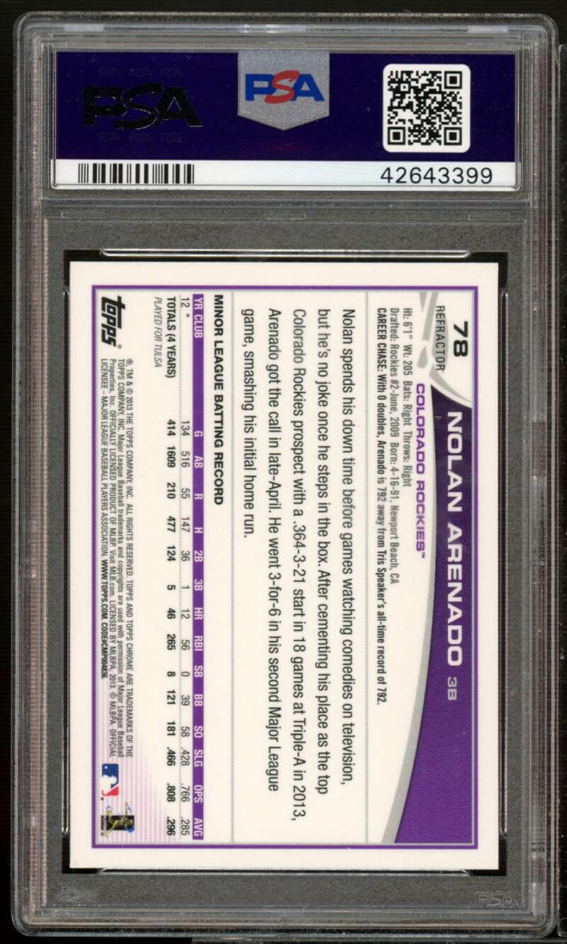 Nolan Arenado Rookie Card 2013 Topps Chrome Refractor #78 PSA 9 Image 2