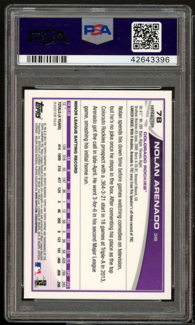 Nolan Arenado Rookie Card 2013 Topps Chrome Refractor #78 PSA 10 Image 2