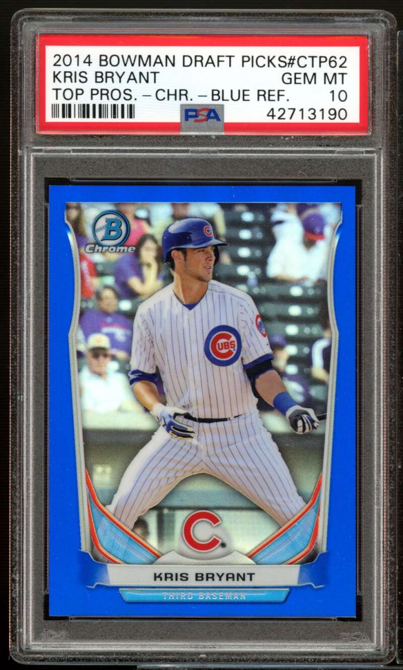 Kris Bryant Rookie 2014 Bowman Draft Picks Chrome Blue Refractor #ctp62 PSA 10 Image 1