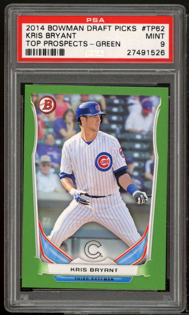 Kris Bryant Rookie 2014 Bowman Draft Top Prospects Green (pop 8) #TP-62 PSA 9 Image 1