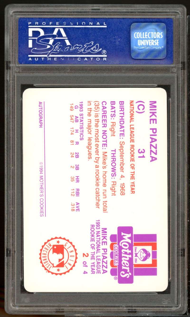 Mike Piazza Card 1994 Mother's Cookies #2 PSA 9 Image 2