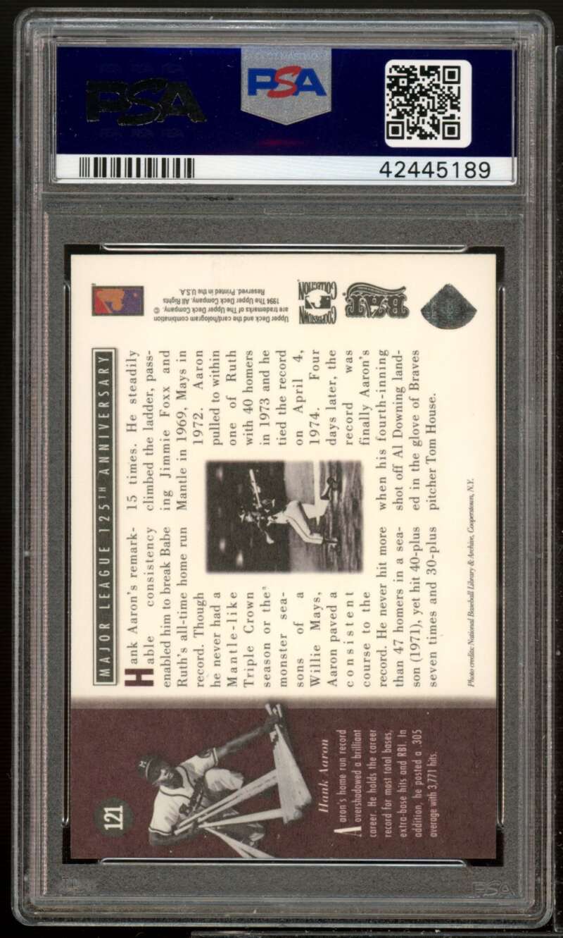 Hank Aaron Card 1994 Upper Deck All-Time Heroes #121 (pop 6) PSA 10 Image 2