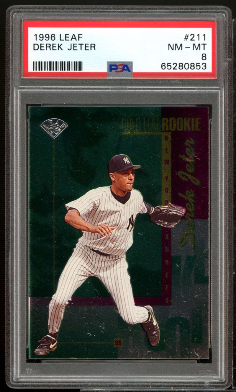 Derek Jeter Card 1996 Leaf #211 PSA 8 Image 1