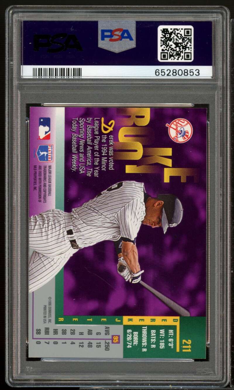 Derek Jeter Card 1996 Leaf #211 PSA 8 Image 2