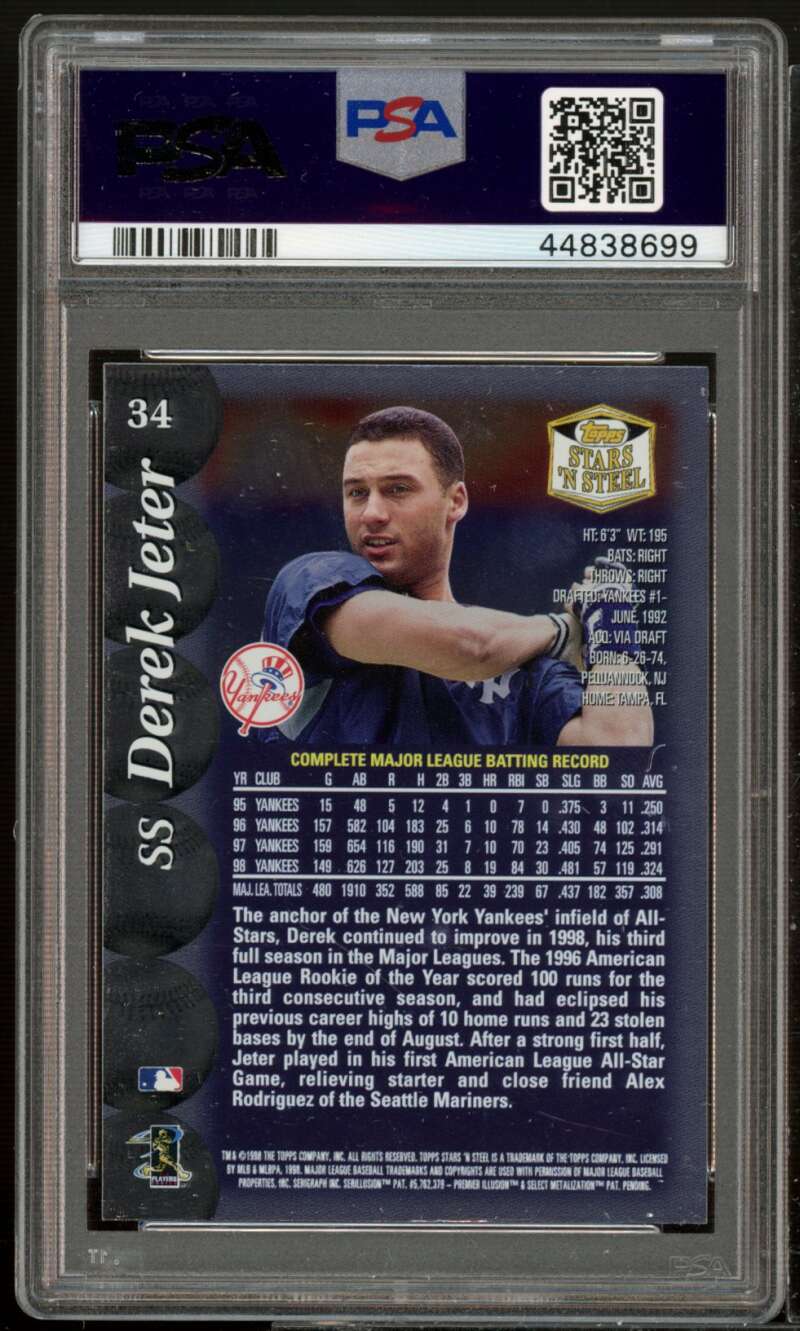 Derek Jeter Card 1999 Topps Stars 'N Steel #34 PSA 9 Image 2