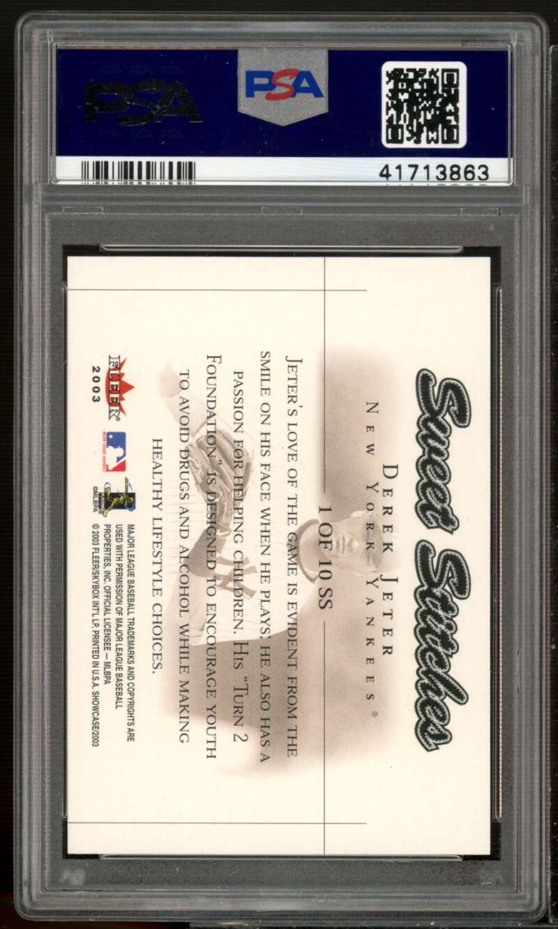 Derek Jeter Card 2003 Fleer Fleer Showcase Sweet Stitches #1 PSA 9 Image 2