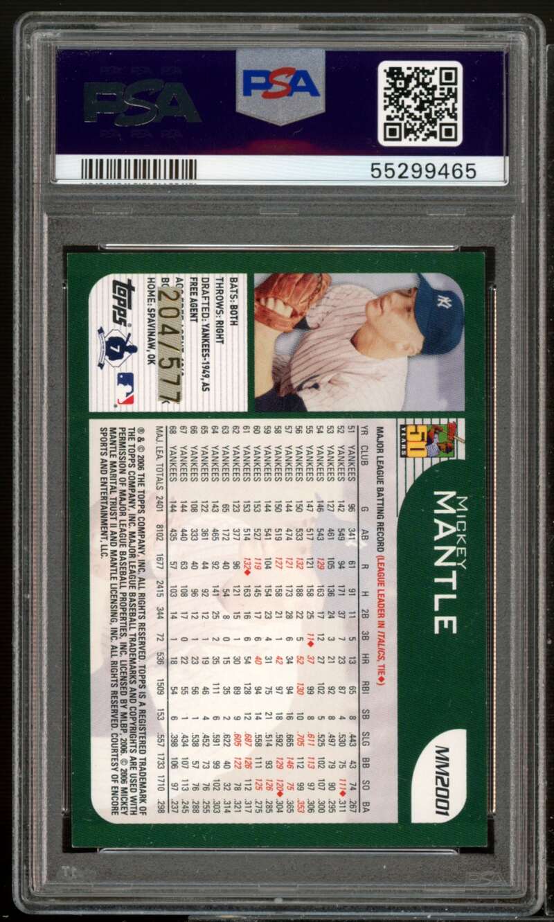 Mickey Mantle Card 2006 Topps Mantle Collection Gold #2001 PSA 8 Image 2