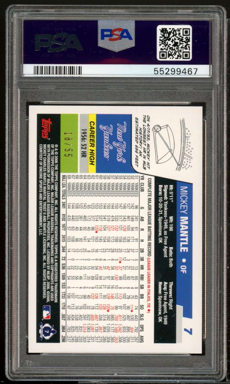 Mickey Mantle Card 2006 Topps Black #7 (pop 5) PSA 9 Image 2