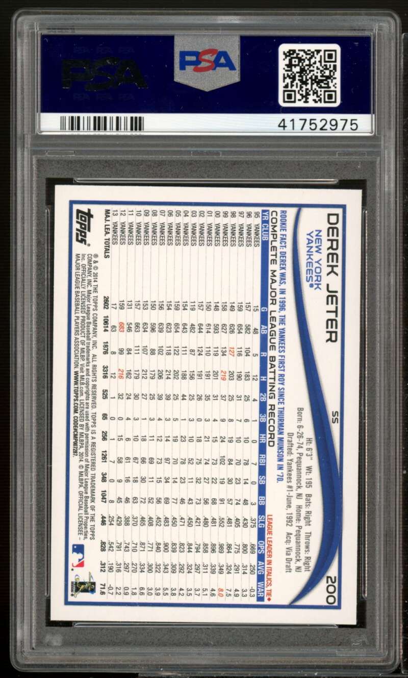 Derek Jeter Card 2014 Topps Walmart Blue Border #200 PSA 9 Image 2