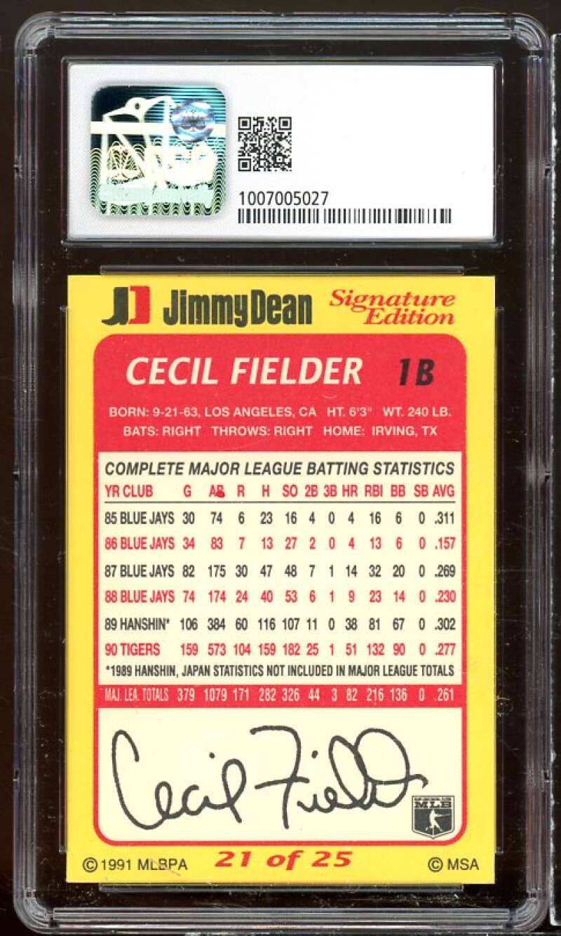 Cecil Fielder Card 1991 Jimmy Dean #21 CSG 7 Image 2