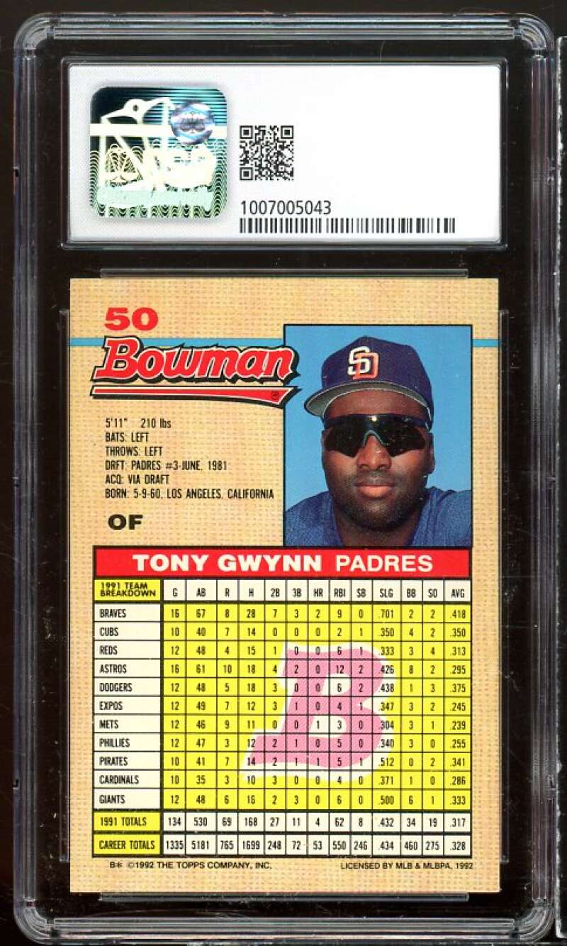 Tony Gwynn Card 1992 Bowman #50 CSG 7 Image 2