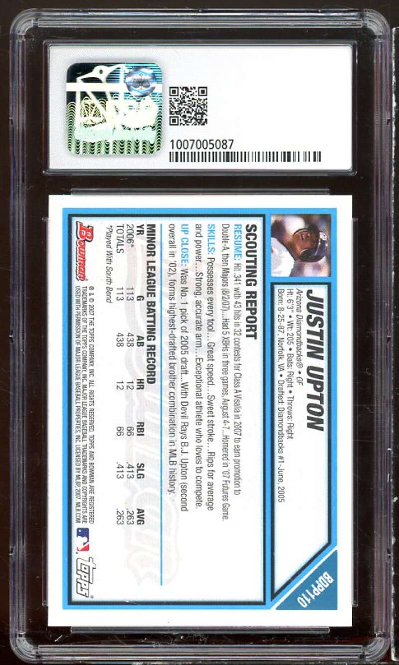 Justin Upton Card 2007 Bowman Draft Picks Prospects #bdpp110 CSG 9 Image 2
