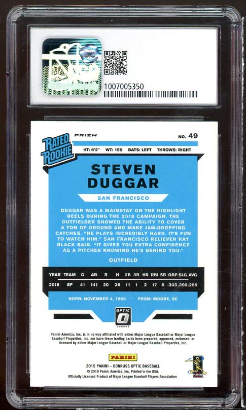 Steven Duggar Rookie Card 2019 Donruss Optic Carolina Blue White #49 CSG 9 Image 2