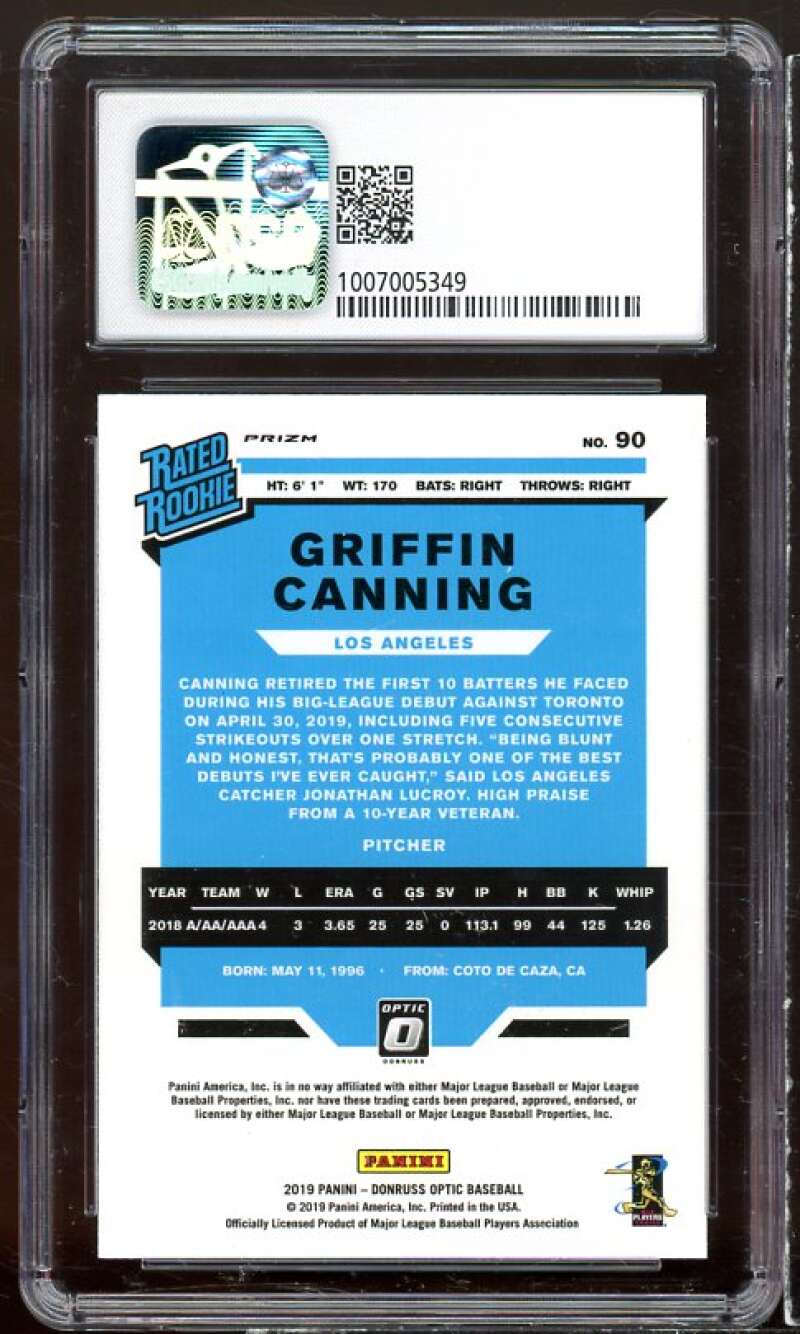 Griffin Canning Rookie Card 2019 Donruss Optic Carolina Blue White #90 CSG 9.5 Image 2