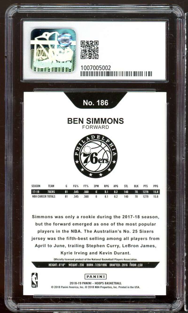 Ben Simmons Card 2018-19 Hoops #186 CSG 9 Image 2