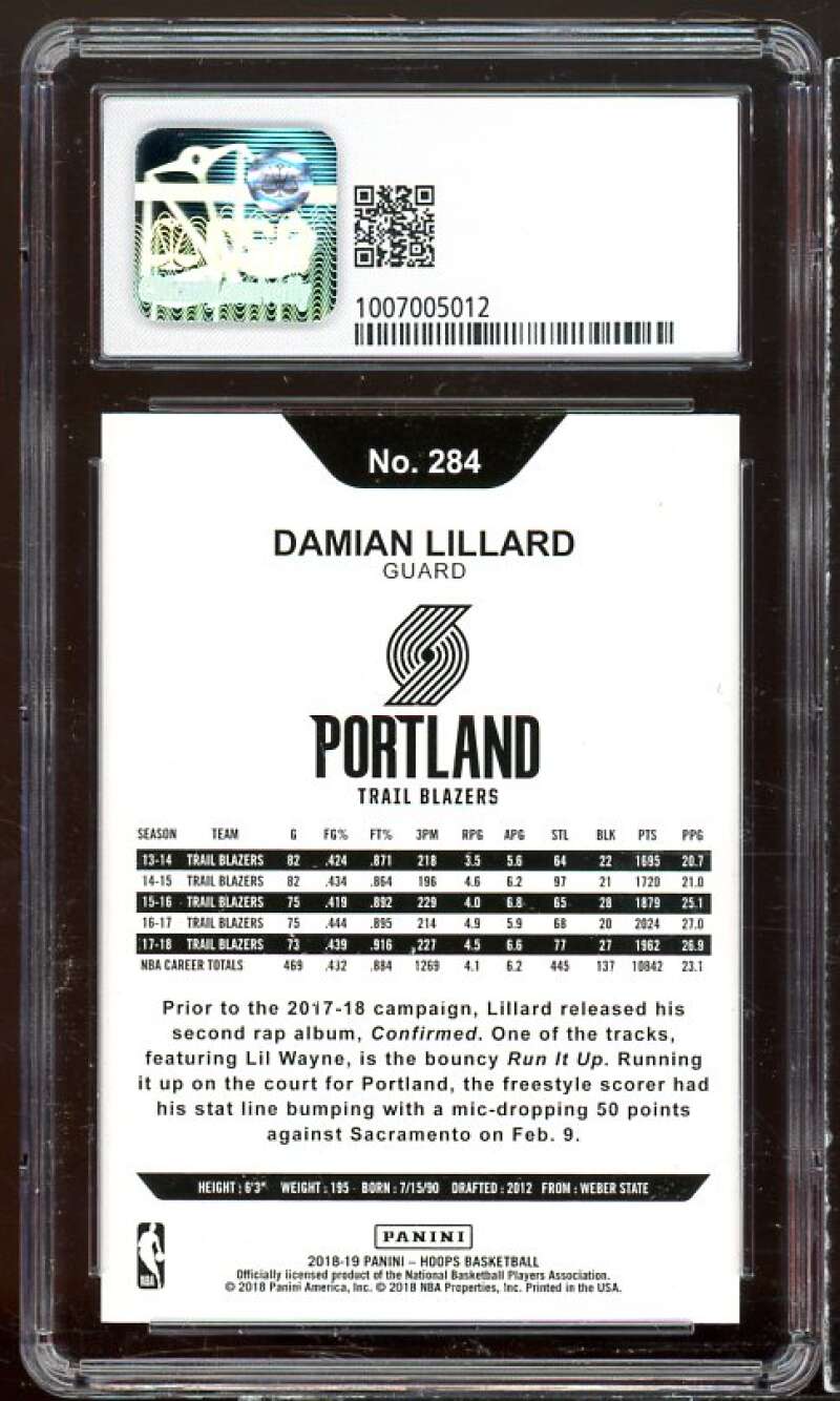 Damian Lillard Card 2018-19 Hoops #284 CSG 9 Image 2