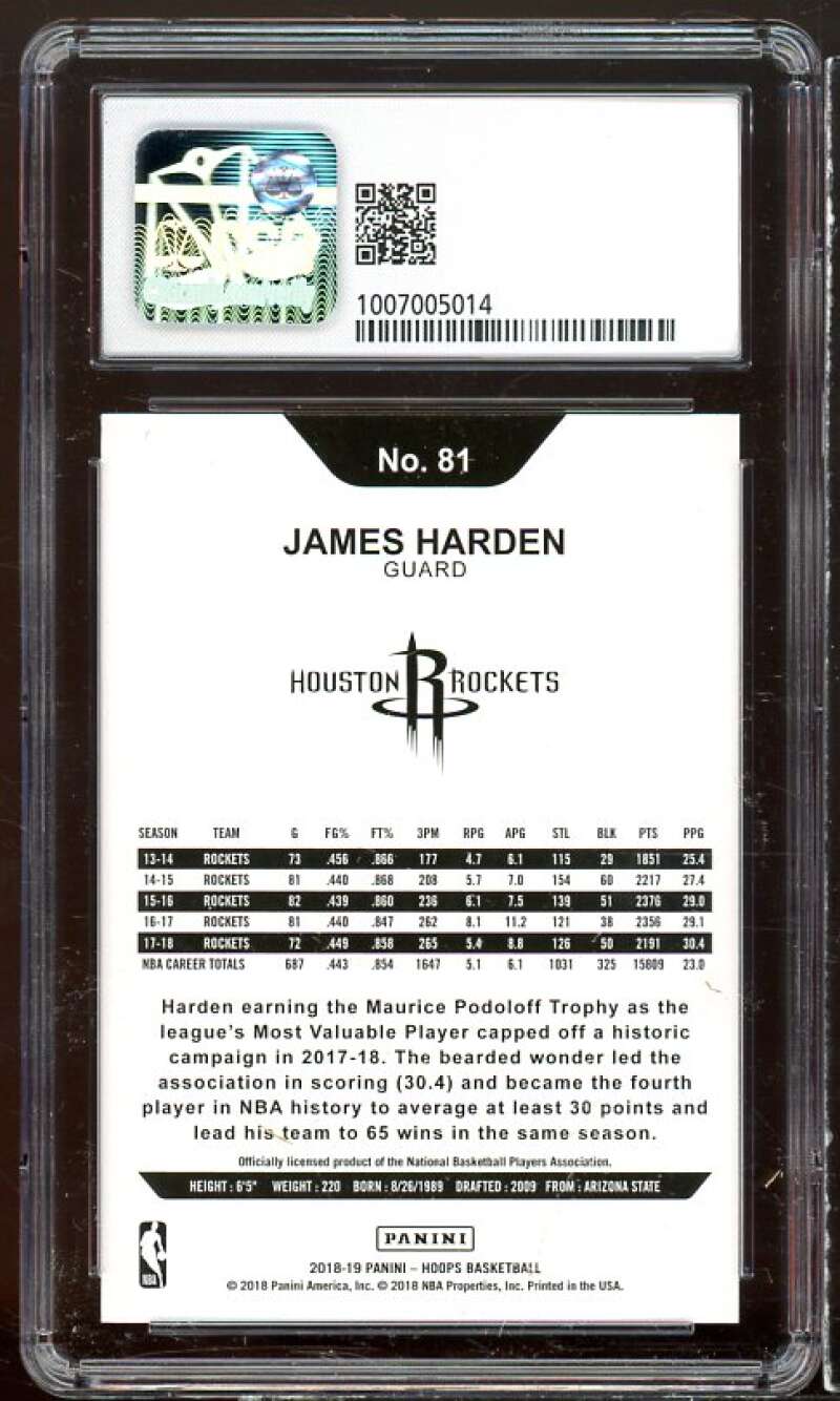 James Harden Card 2018-19 Hoops Blue #81 CSG 9 Image 2