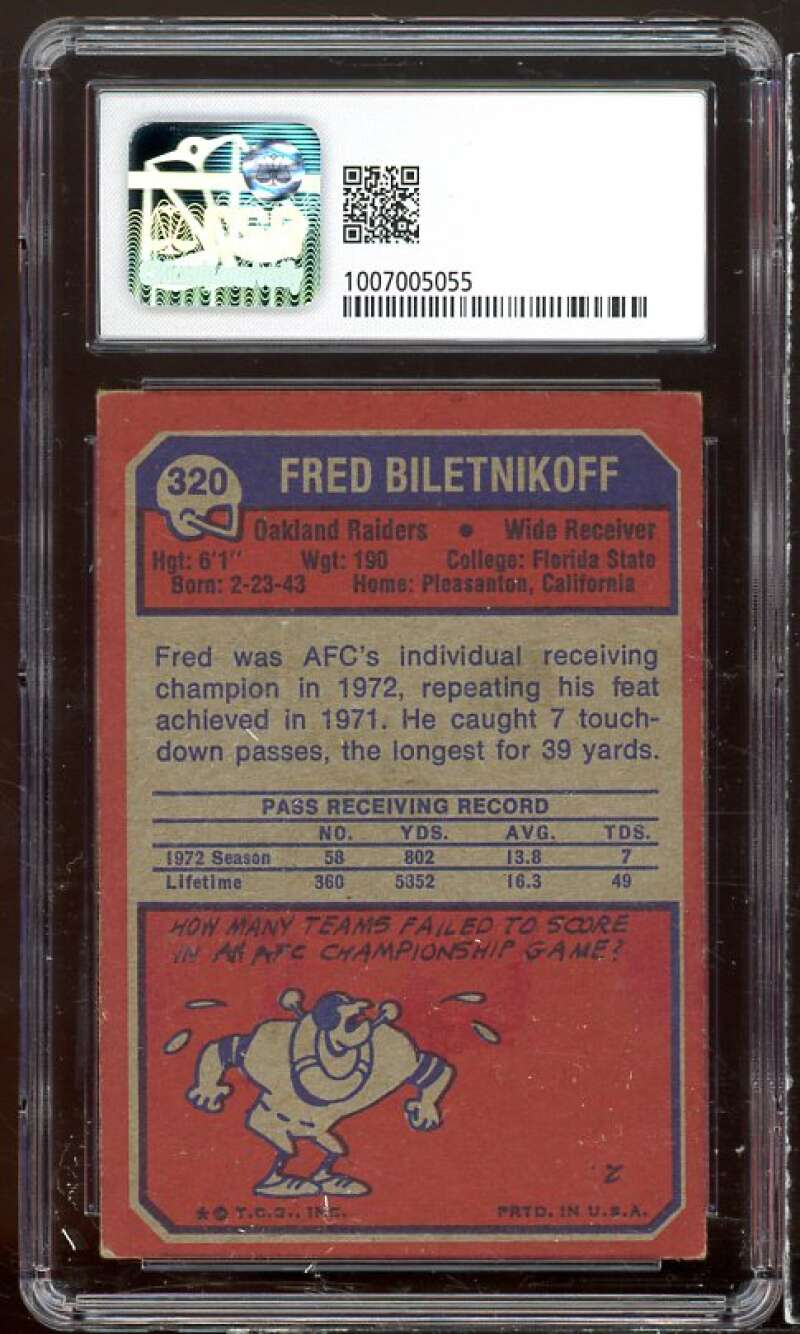 Fred Biletnikoff Card 1973 Topps #320 CSG 4 Image 2