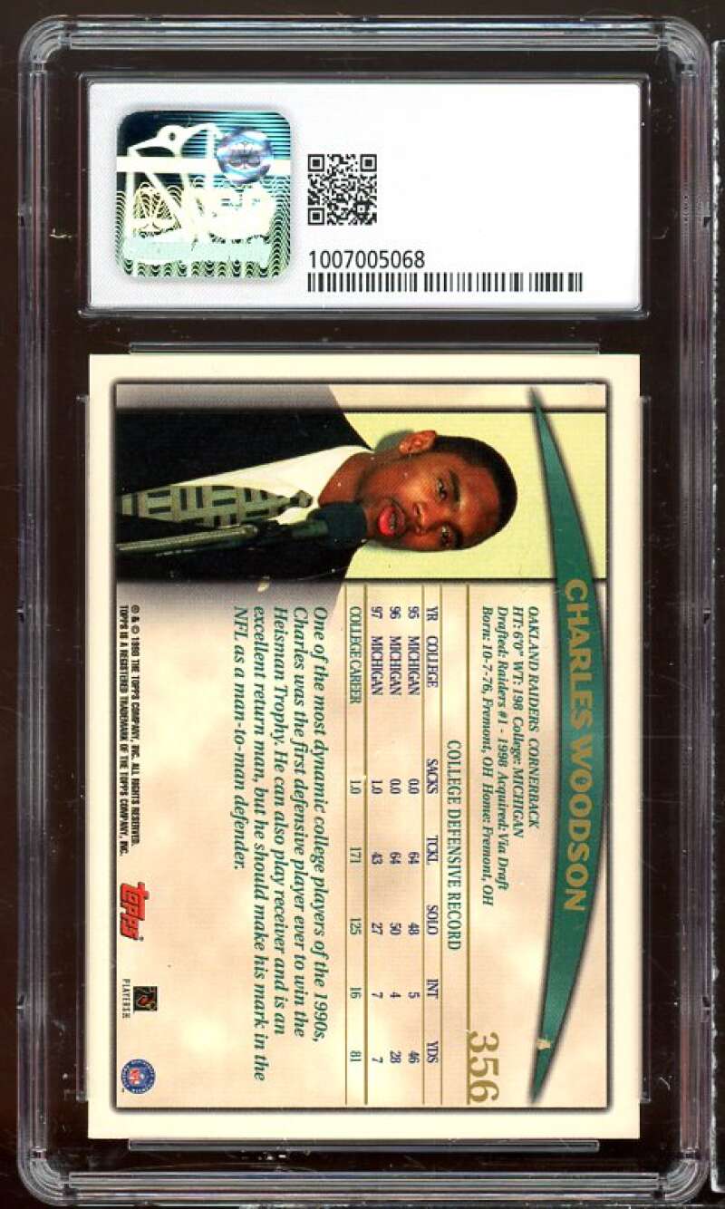 Charles Woodson Rookie Card 1998 Topps #356 CSG 6.5 Image 2