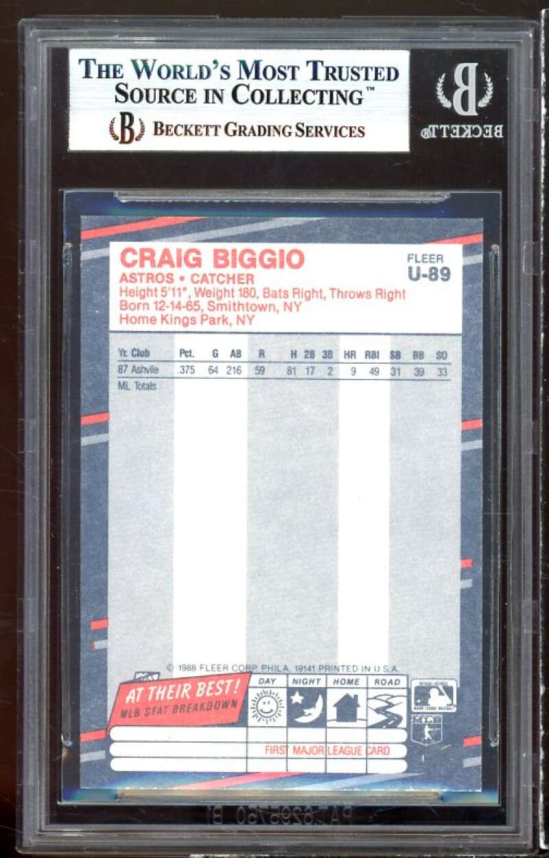 Craig Biggio Rookie Card 1988 Fleer Update #89 BGS 9 Image 2