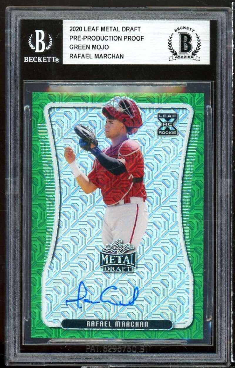 Rafael Marchan Rookie 2020 Leaf Metal Draft Pre-Prod Proof Green Mojo BGS Auth Image 1