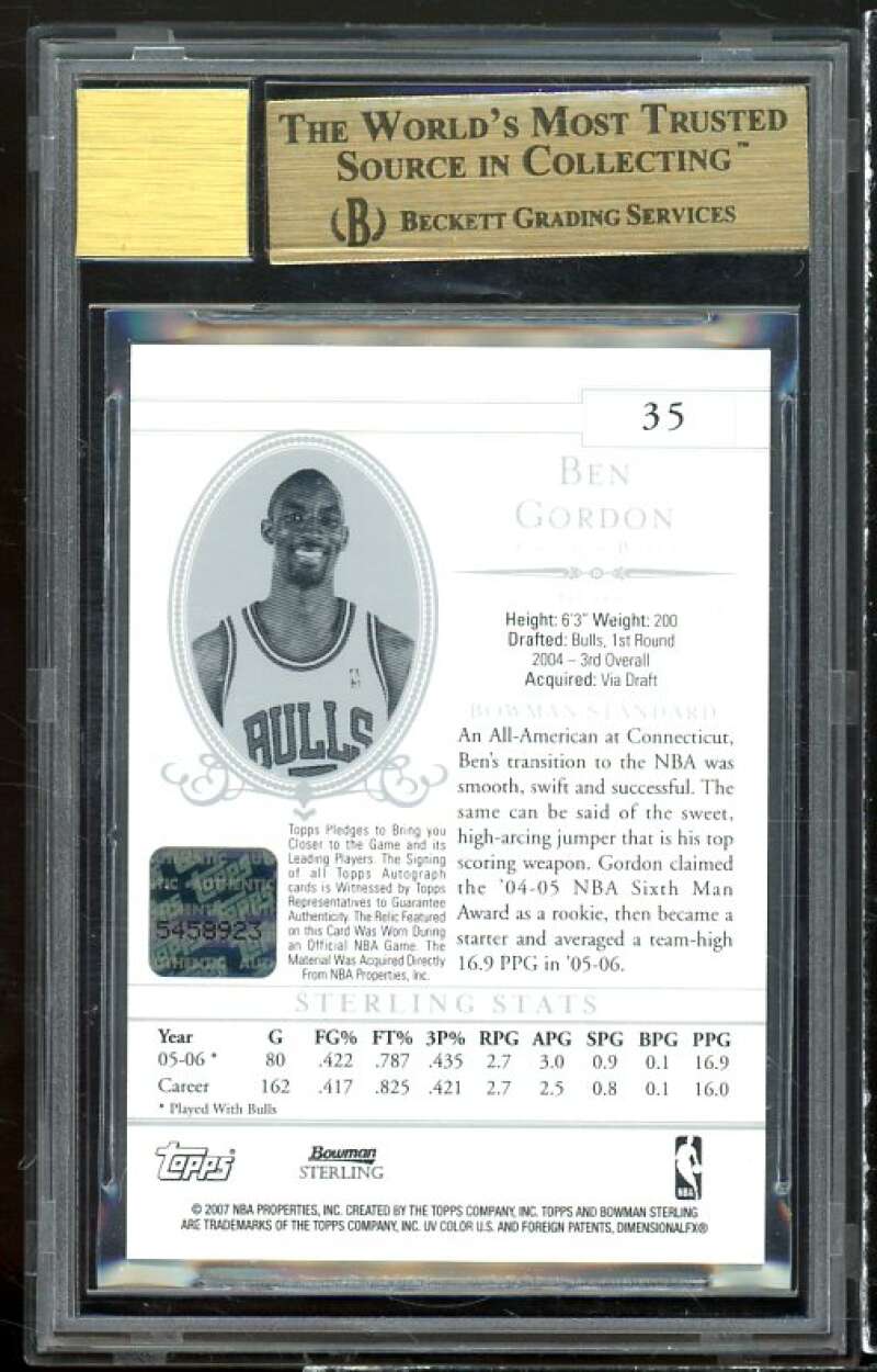 Ben Gordon Card 2006-07 Bowman Sterling Jersey Auto #35 BGS 9.5 (9 9.5 9.5 9.5) Image 2