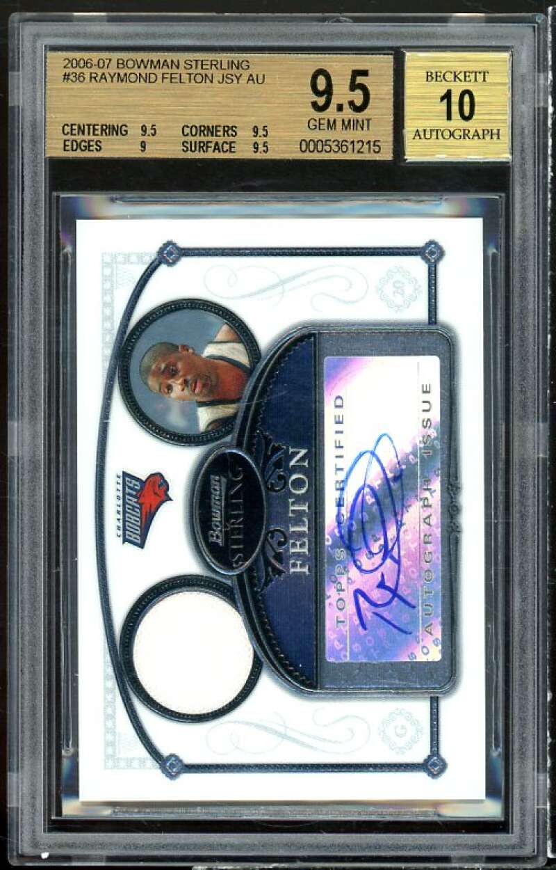 Raymond Felton 2006-07 Bowman Sterling Jsy Auto #36 BGS 9.5 (9.5 9.5 9 9.5) Image 1