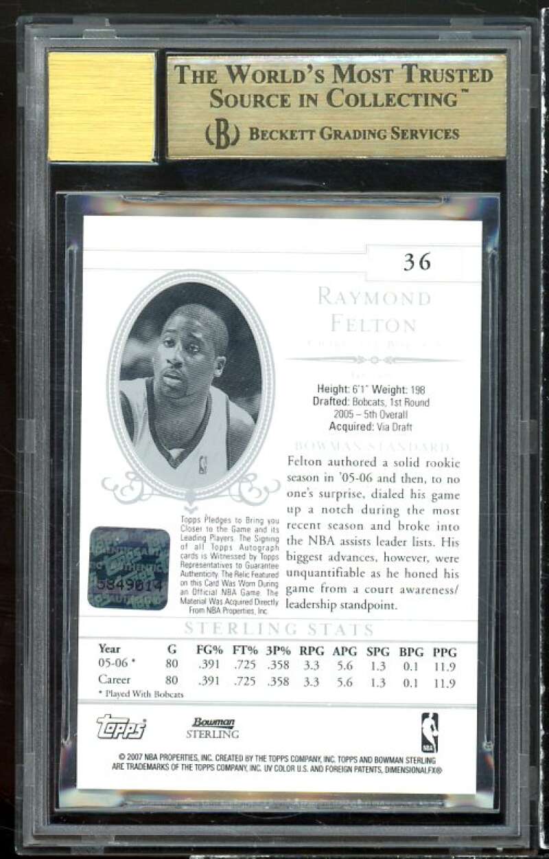 Raymond Felton 2006-07 Bowman Sterling Jsy Auto #36 BGS 9.5 (9.5 9.5 9 9.5) Image 2