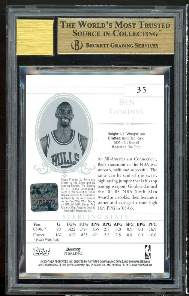 Ben Gordon Card 2006-07 Bowman Sterling Jsy Auto #35 BGS 9.5 (9.5 9 9.5 9.5) Image 2