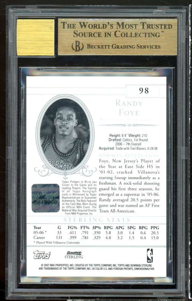 Randy Foye Rookie 2006-07 Bowman Sterling Jsy Auto #98 BGS 9.5 (9.5 9 9.5 9.5) Image 2