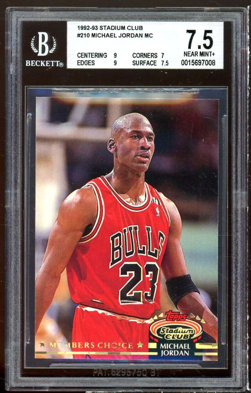 Michael Jordan Card 1992-93 Stadium Club #210 BGS 7.5 (9 7 9 7.5) Image 1