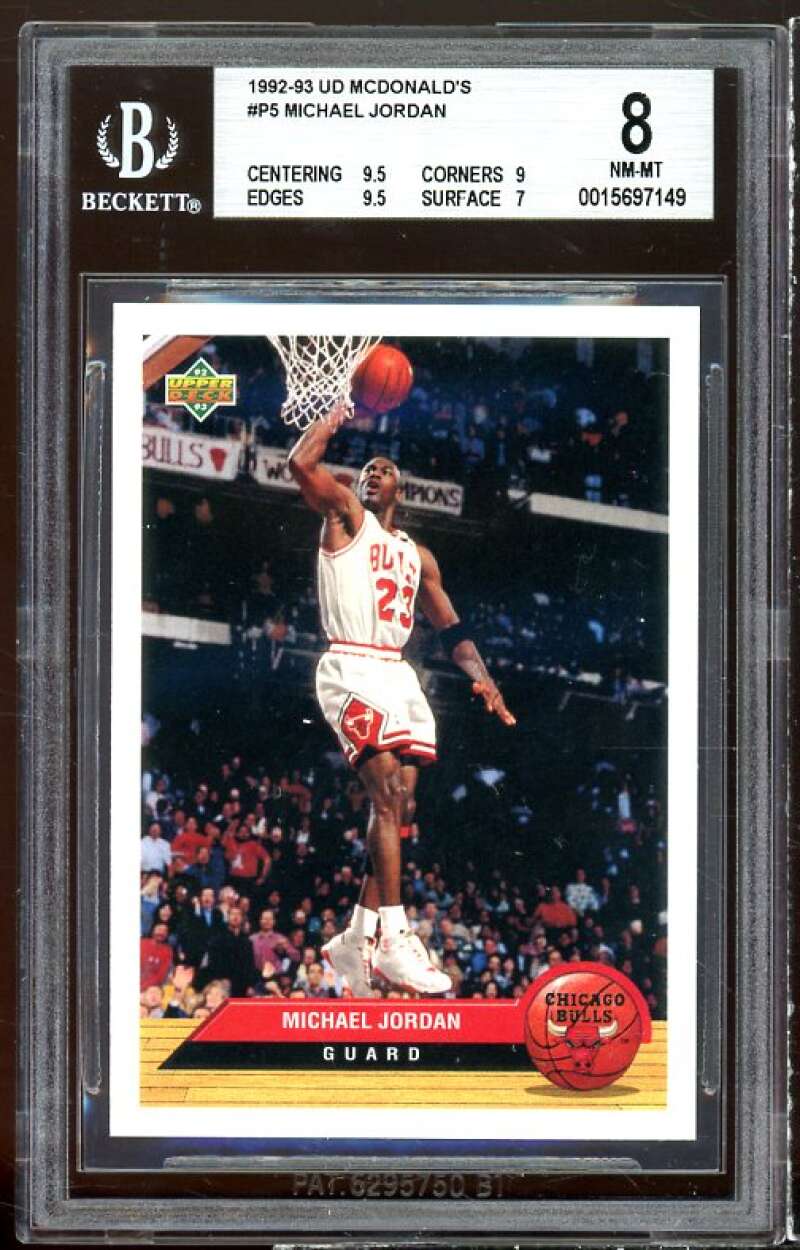 Michael Jordan Card 1992-93 Upper Deck McDonald's #P5 BGS 8 (9.5 9 9.5 7) Image 1
