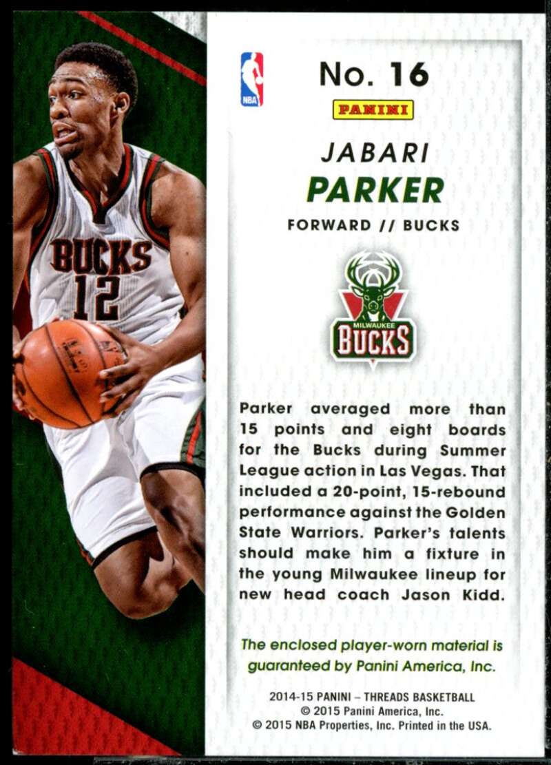 Jabari Parker Rookie Card 2014-15 Panini Threads Rookie Threads #16  Image 2