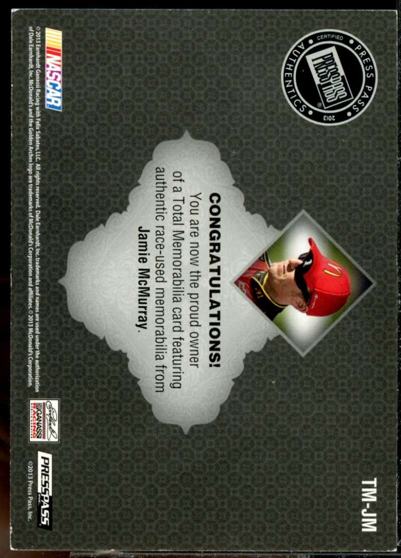 Jamie McMurray/475* Card 2013 Total Memorabilia Single Swatch Silver #TMJM  Image 2