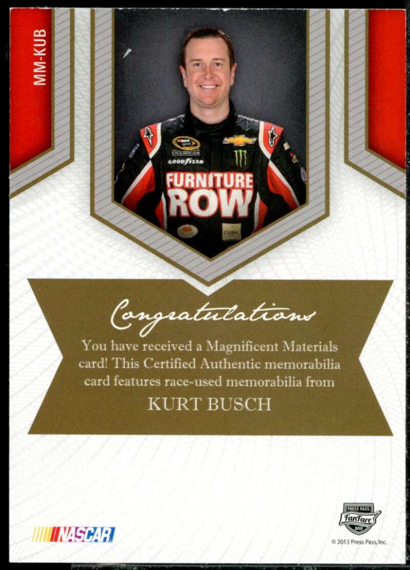 Kurt Busch/199 Card 2013 Press Pass Fanfare Magnificent Materials Silver #KUB  Image 2