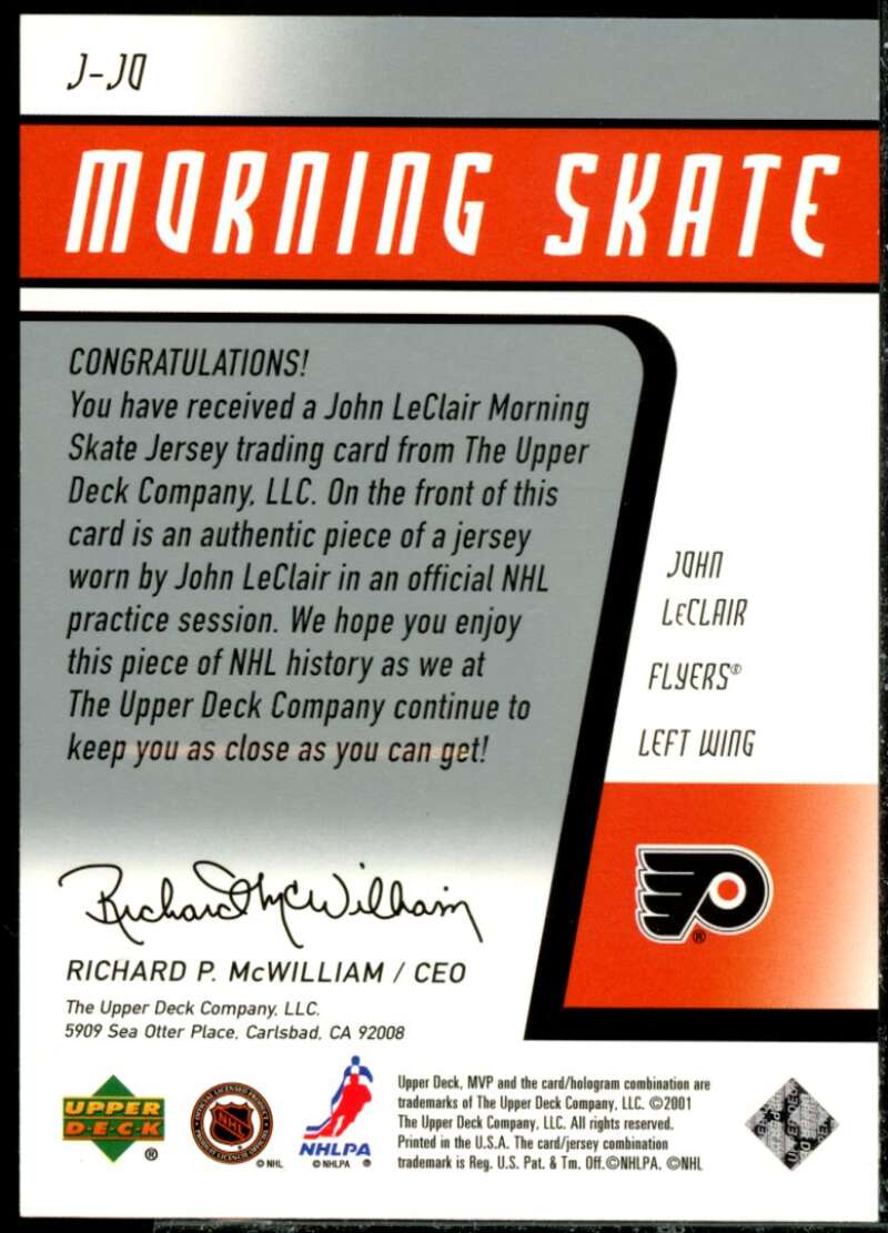 John LeClair Card 2001-02 Upper Deck MVP Morning Skate Jerseys #JJO  Image 2