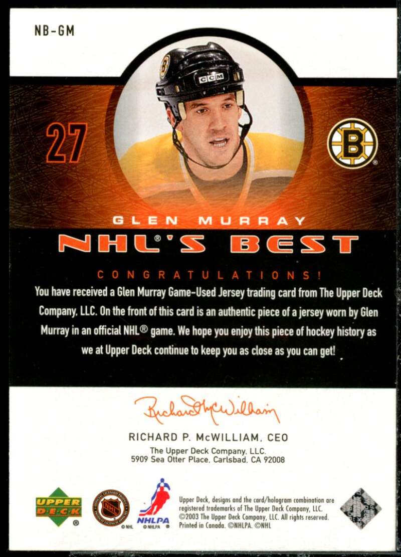 Glen Murray Card 2003-04 Upper Deck NHL's Best #NBGM  Image 2