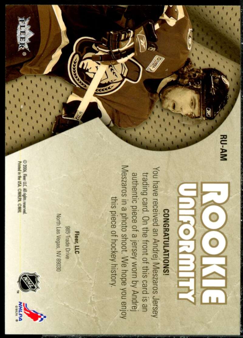 Andrej Meszaros Card 2005-06 Ultra Rookie Uniformity Jerseys #RUAM  Image 2